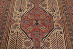 7x11 Ivory and Red Turkish Tribal Rug