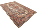 7x11 Ivory and Red Turkish Tribal Rug