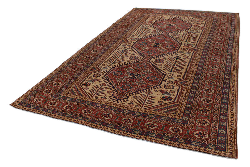 7x11 Ivory and Red Turkish Tribal Rug