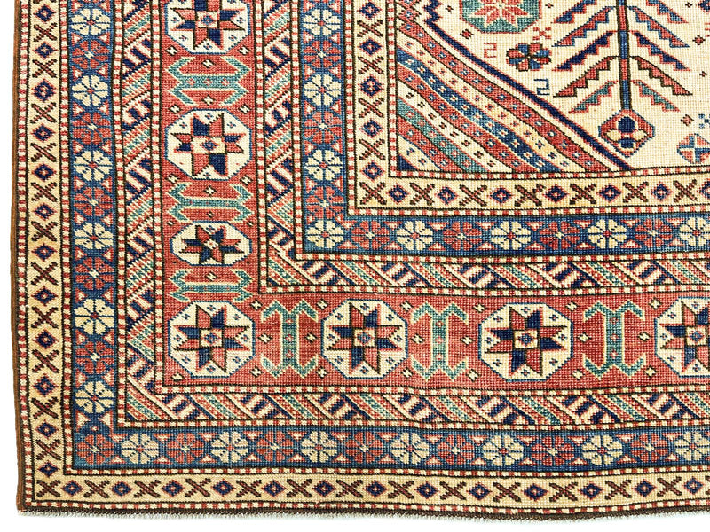 7x11 Ivory and Red Turkish Tribal Rug