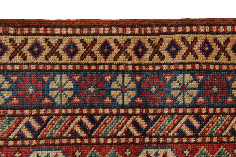 7x11 Ivory and Red Turkish Tribal Rug