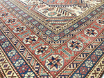 7x11 Ivory and Red Turkish Tribal Rug