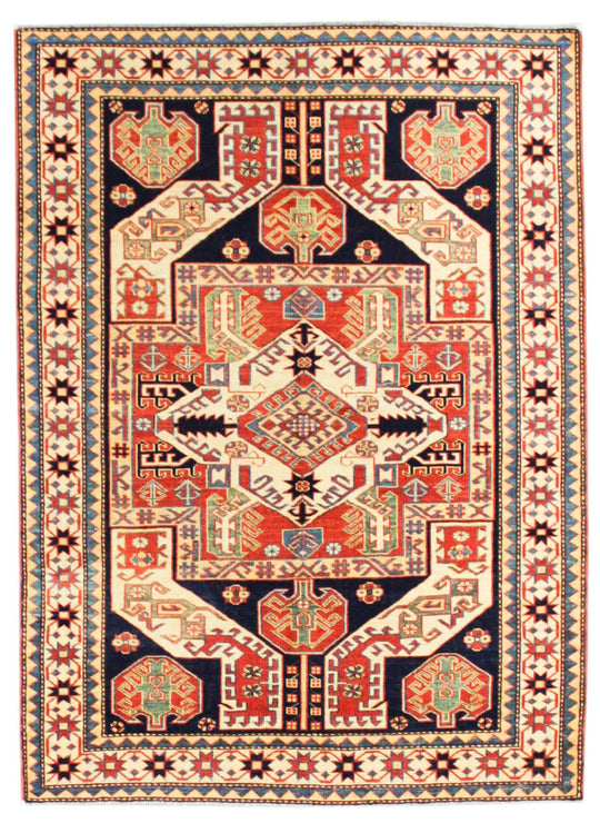 4x6 Red and Ivory Turkish Tribal Rug