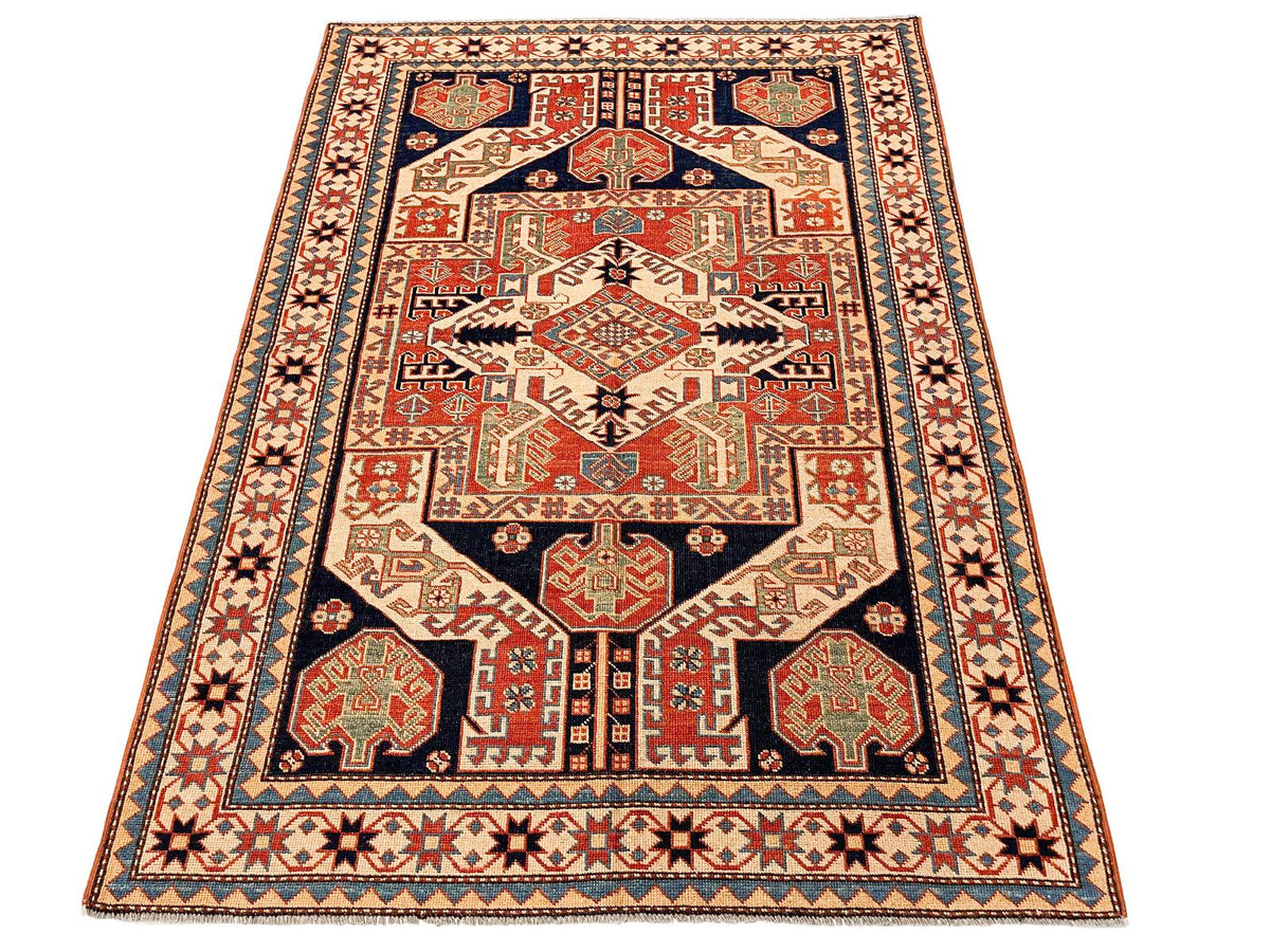 4x6 Red and Ivory Turkish Tribal Rug