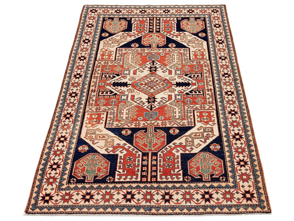 4x6 Red and Ivory Turkish Tribal Rug