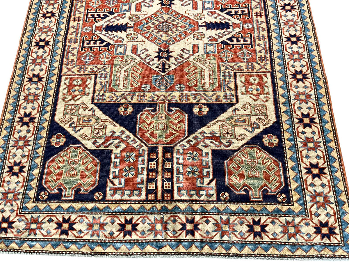 4x6 Red and Ivory Turkish Tribal Rug