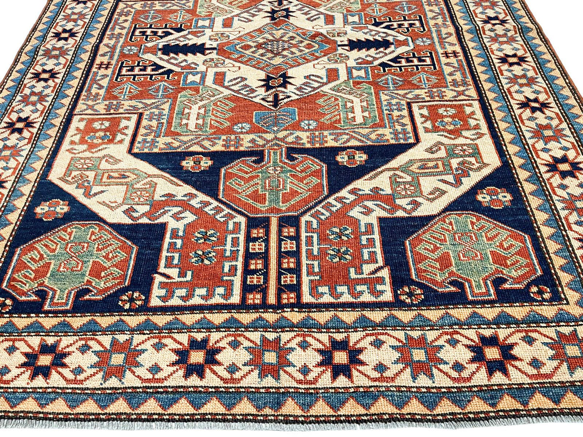 4x6 Red and Ivory Turkish Tribal Rug