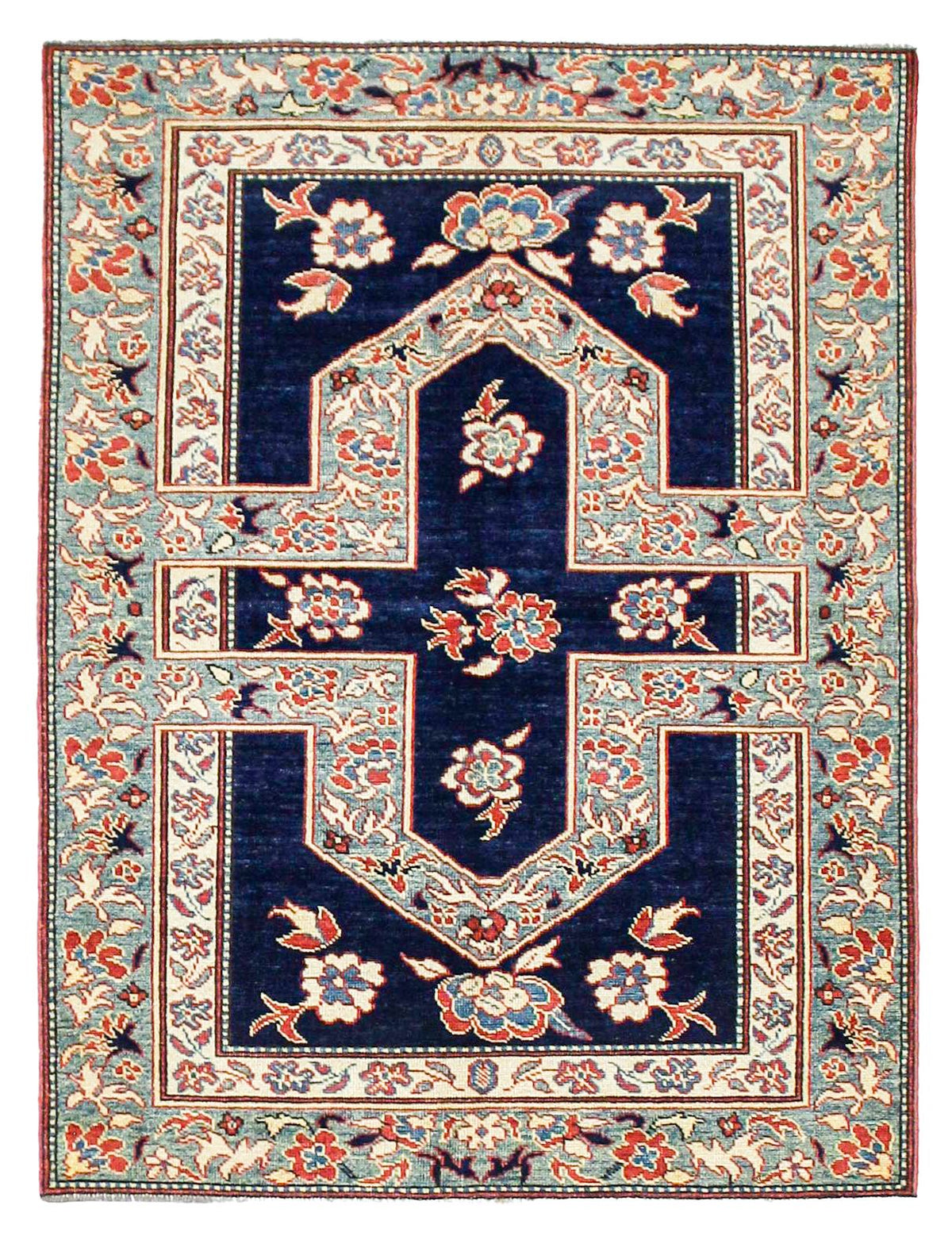 5x7 Navy and Green Turkish Tribal Rug