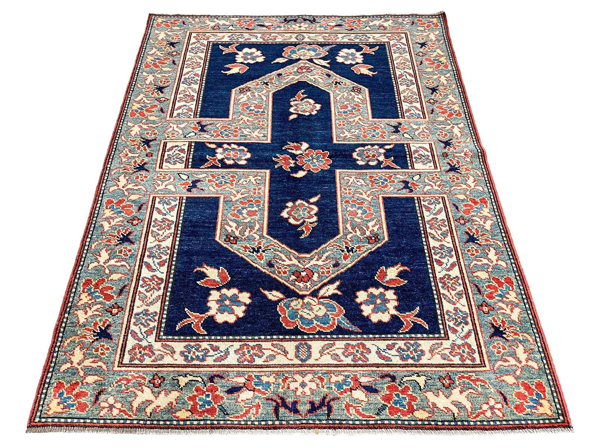 5x7 Navy and Green Turkish Tribal Rug