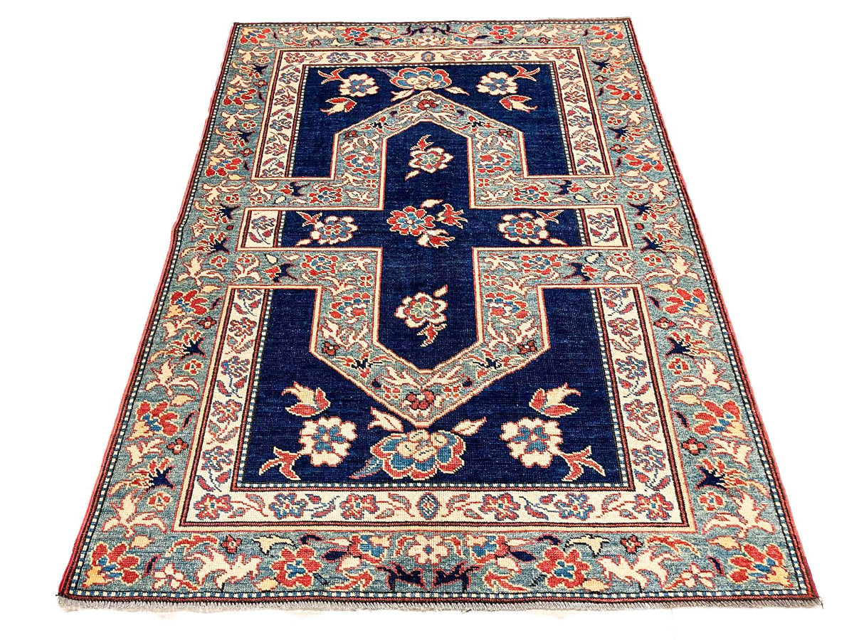 5x7 Navy and Green Turkish Tribal Rug