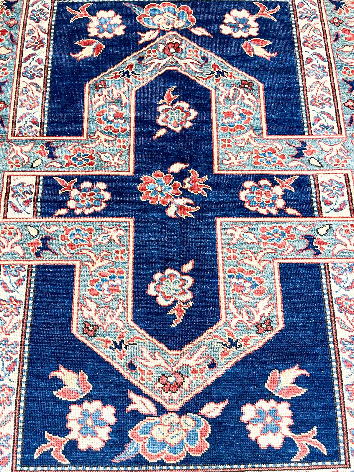 5x7 Navy and Green Turkish Tribal Rug