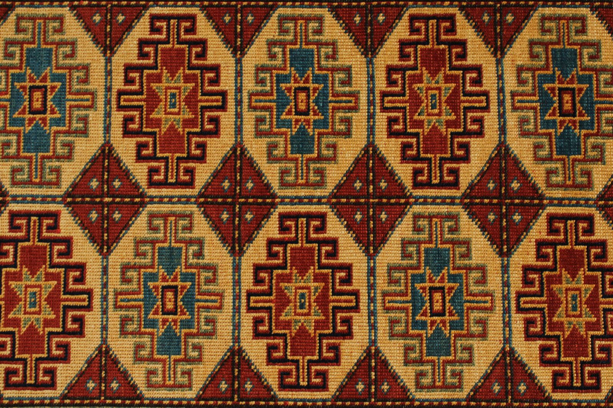 3x8 Ivory and Ivory Turkish Tribal Runner