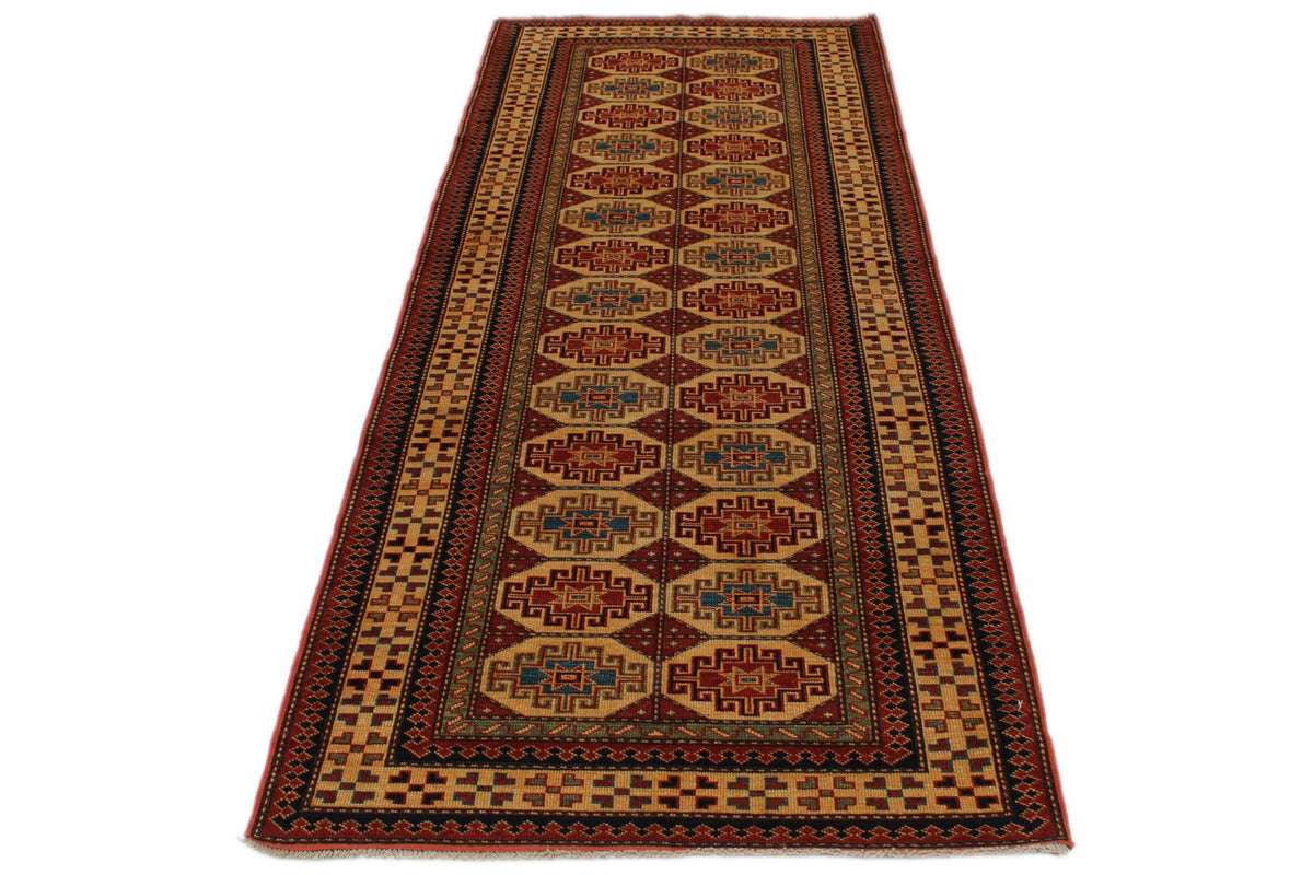 3x8 Ivory and Ivory Turkish Tribal Runner
