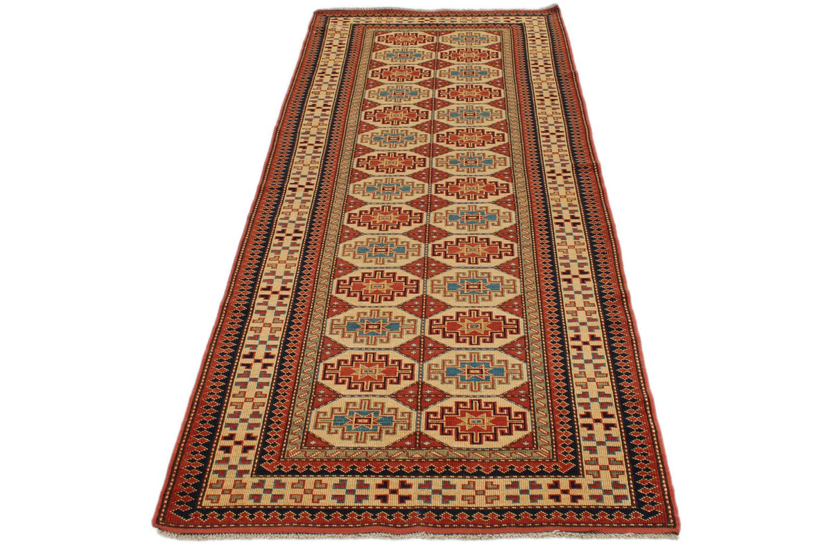 3x8 Ivory and Ivory Turkish Tribal Runner