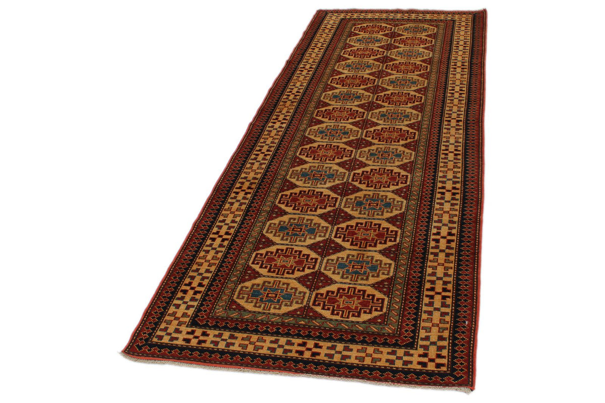 3x8 Ivory and Ivory Turkish Tribal Runner
