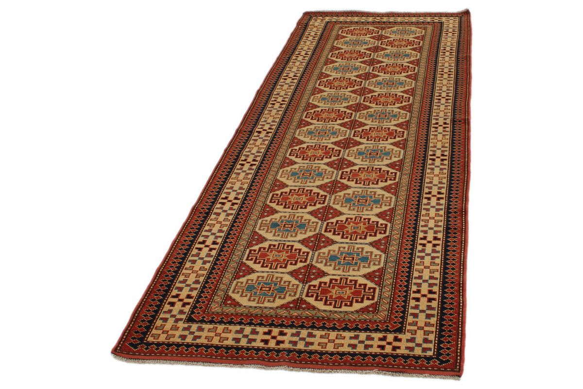 3x8 Ivory and Ivory Turkish Tribal Runner