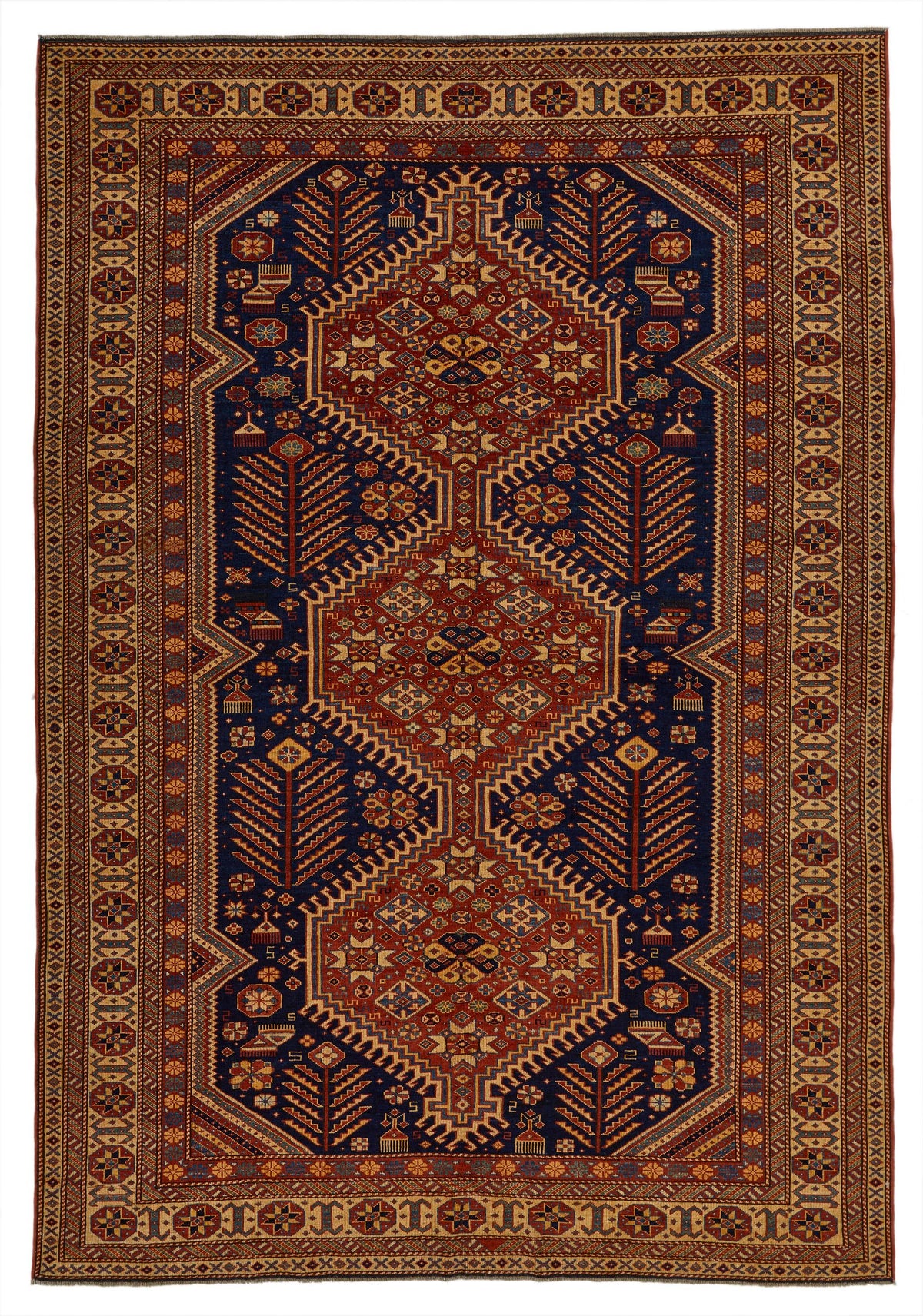 7x10 Navy and Ivory Turkish Tribal Rug
