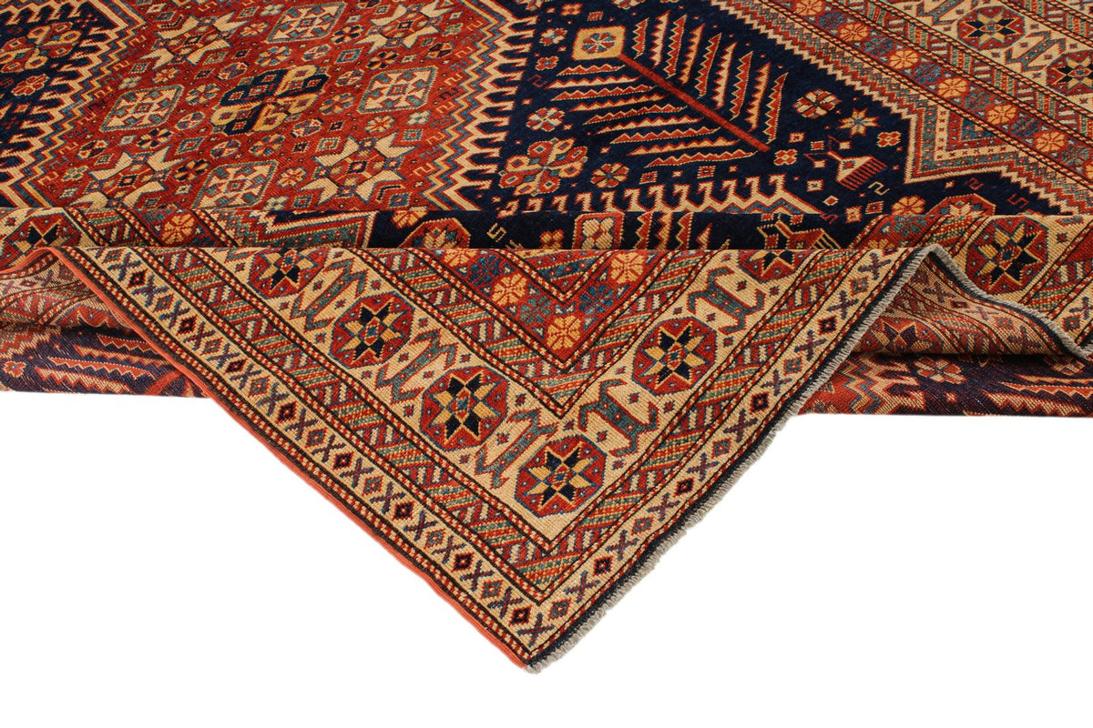7x10 Navy and Ivory Turkish Tribal Rug