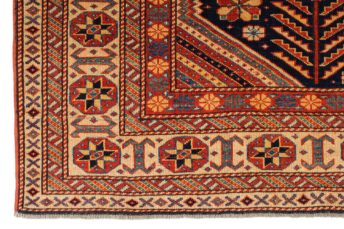 7x10 Navy and Ivory Turkish Tribal Rug