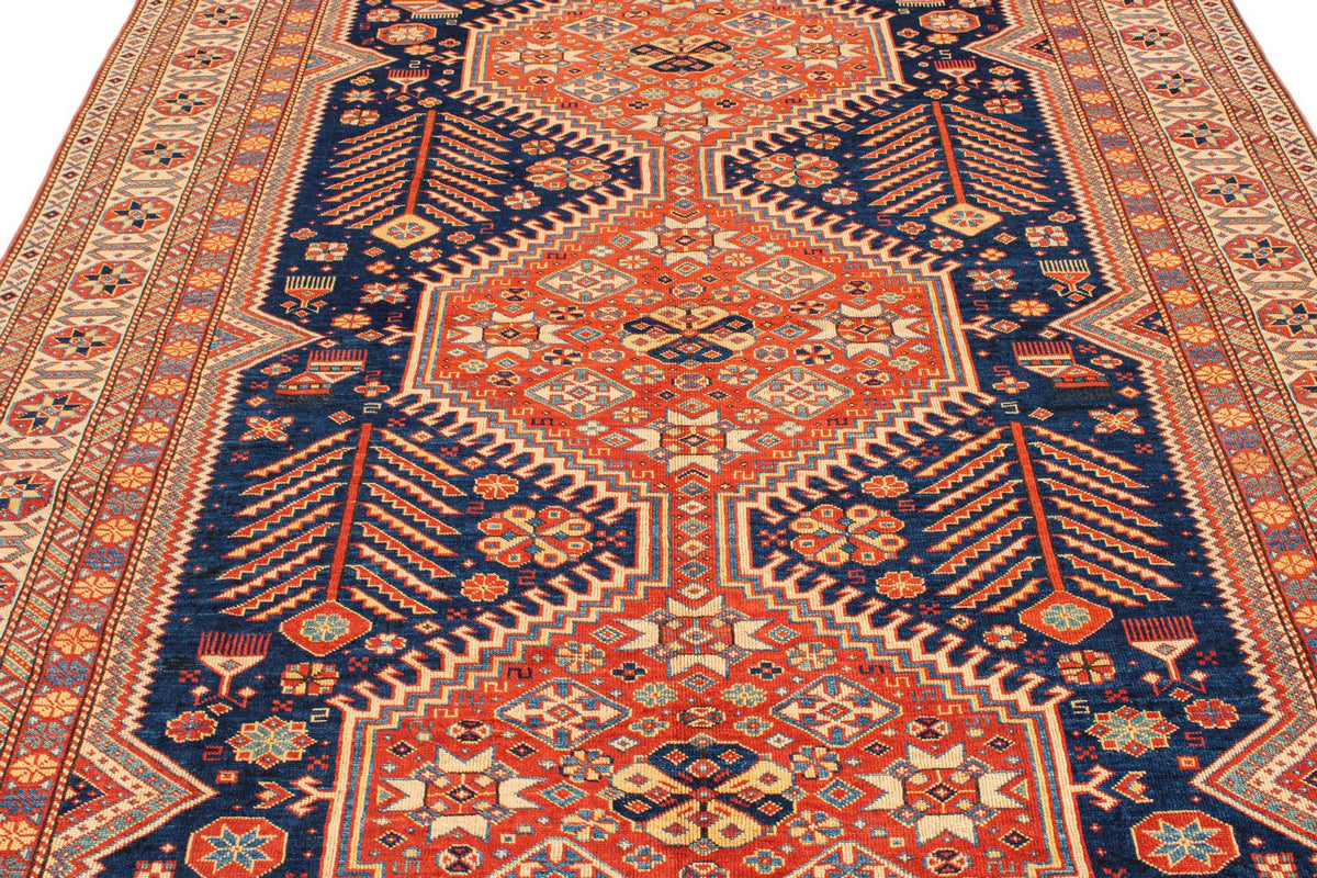7x10 Navy and Ivory Turkish Tribal Rug