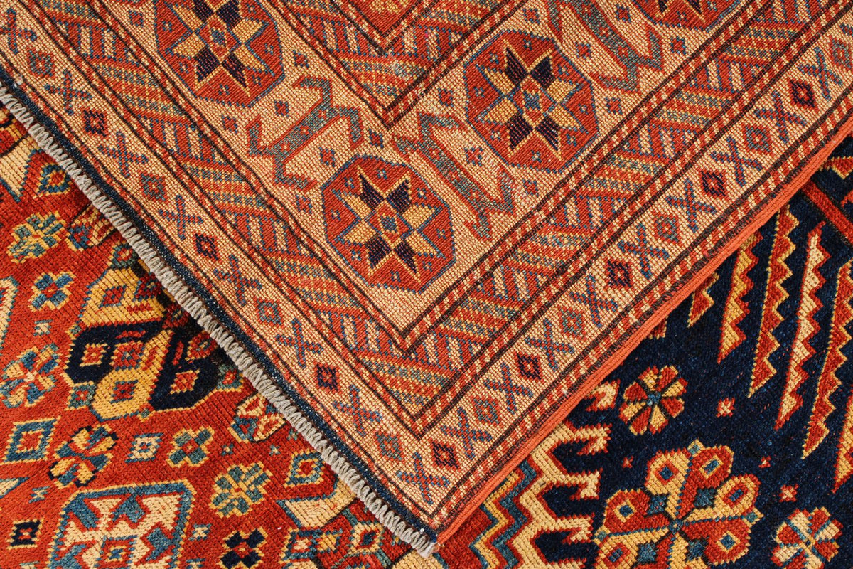 7x10 Navy and Ivory Turkish Tribal Rug