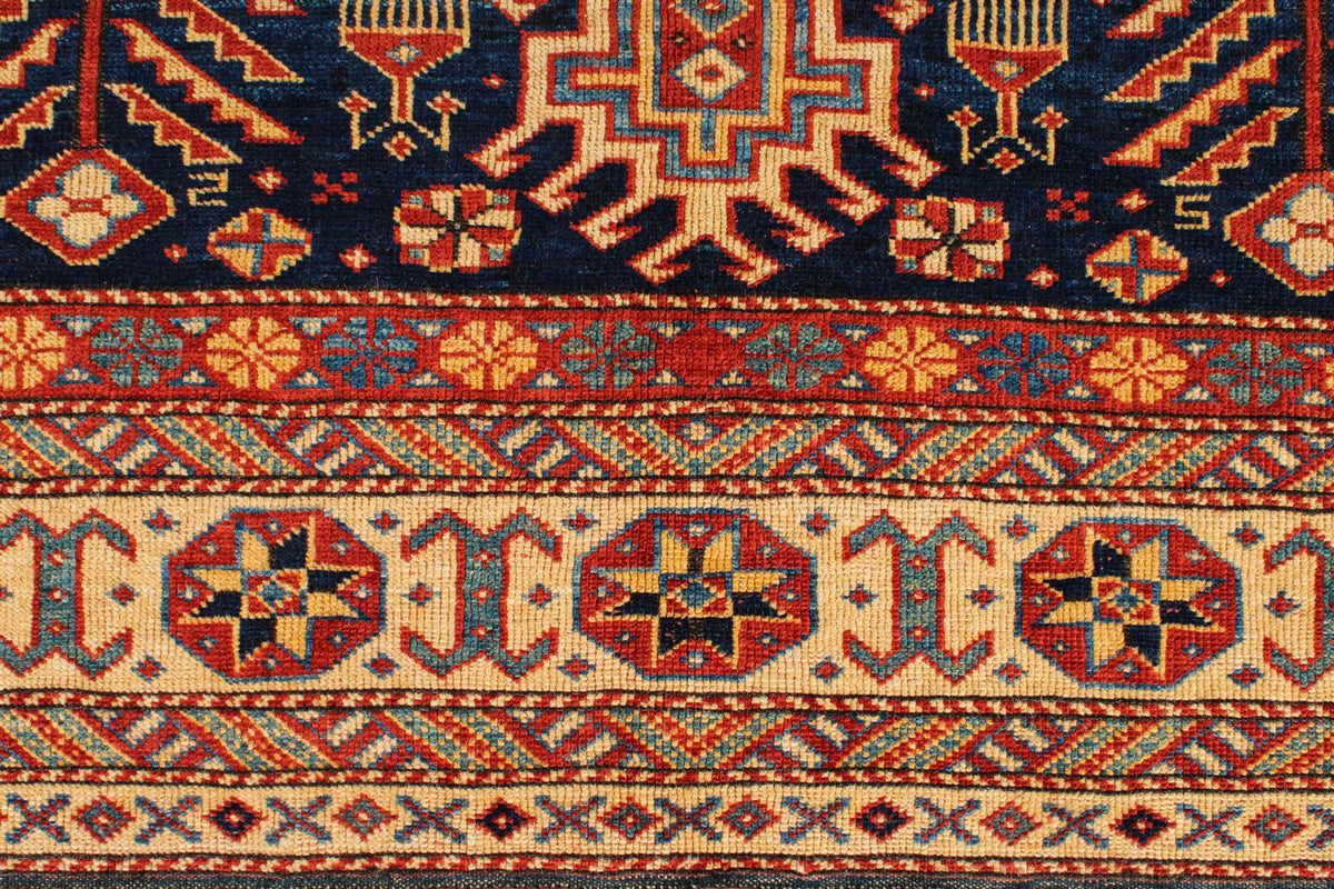 7x10 Navy and Ivory Turkish Tribal Rug