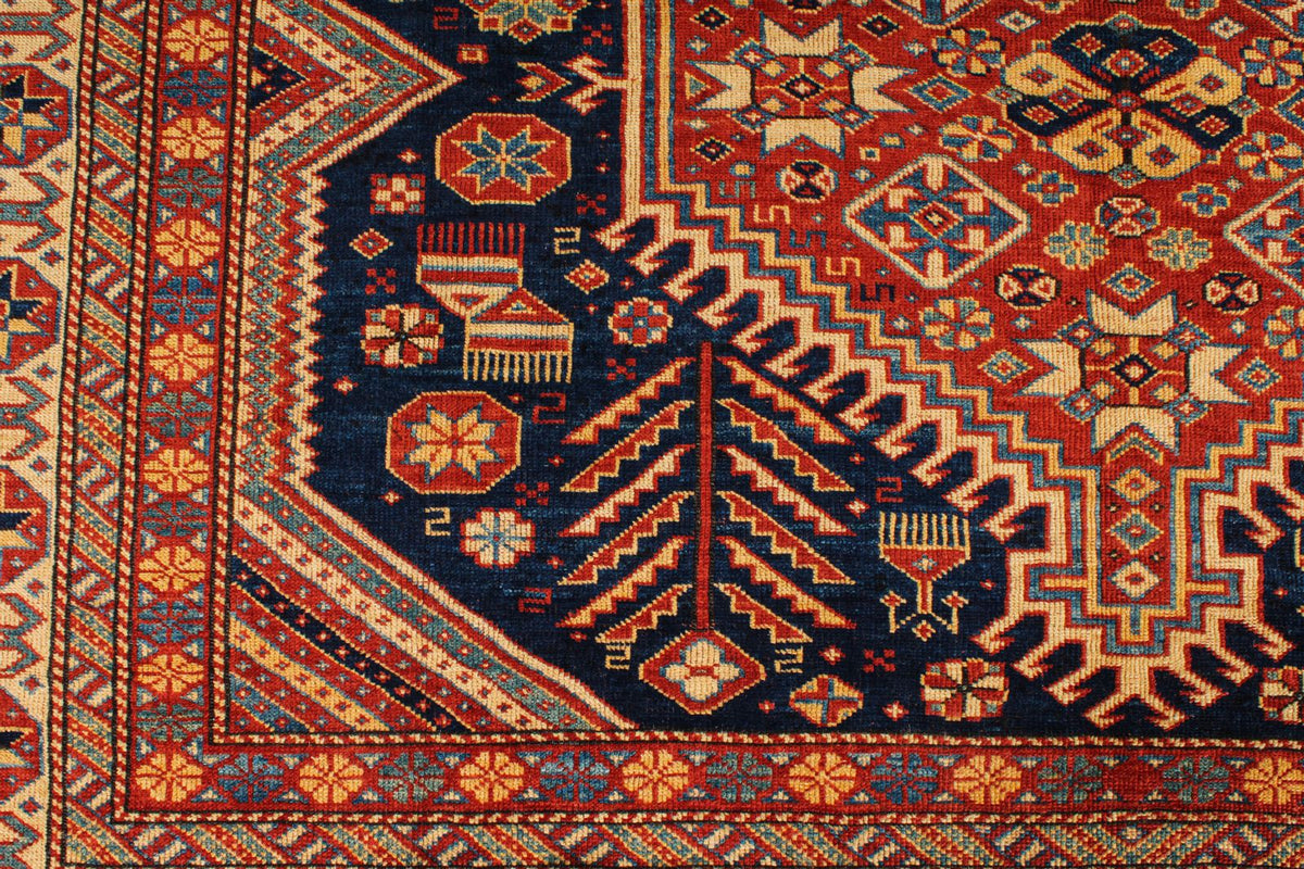 7x10 Navy and Ivory Turkish Tribal Rug
