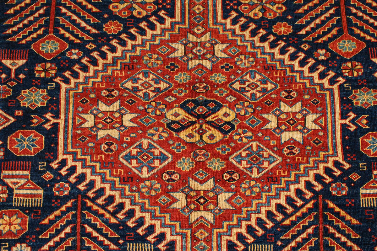 7x10 Navy and Ivory Turkish Tribal Rug
