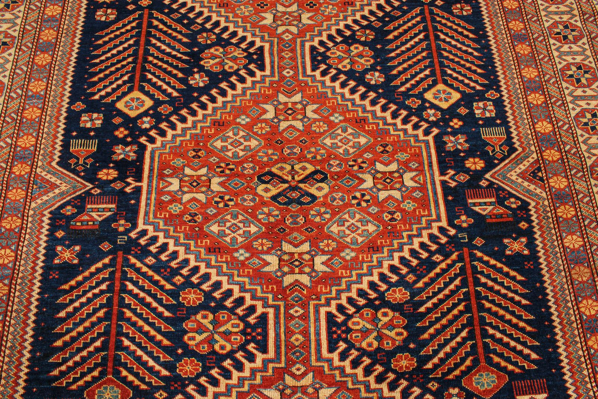 7x10 Navy and Ivory Turkish Tribal Rug