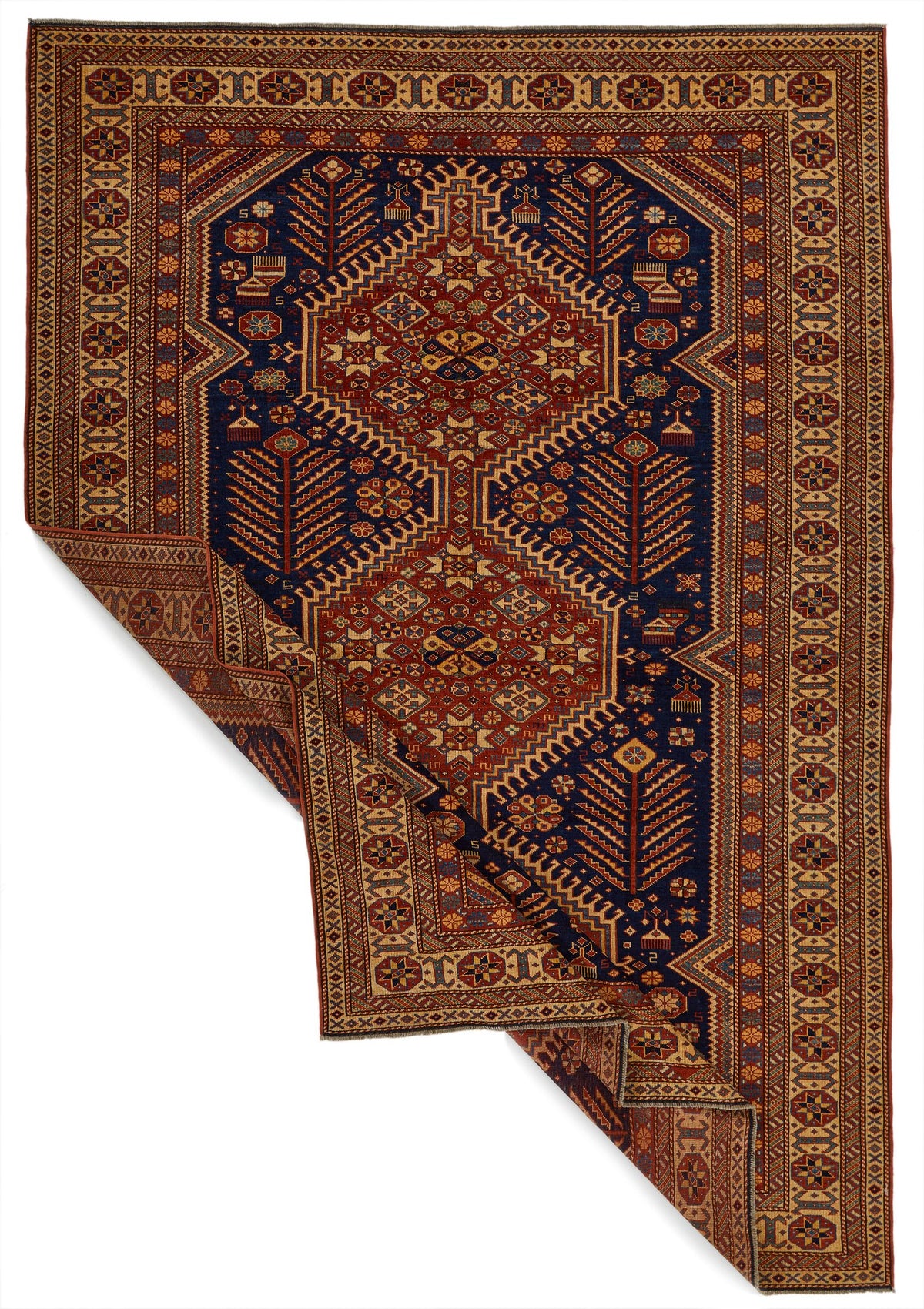 7x10 Navy and Ivory Turkish Tribal Rug