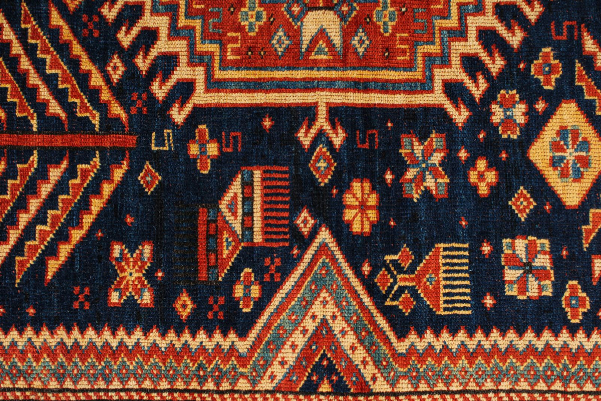 7x10 Navy and Ivory Turkish Tribal Rug