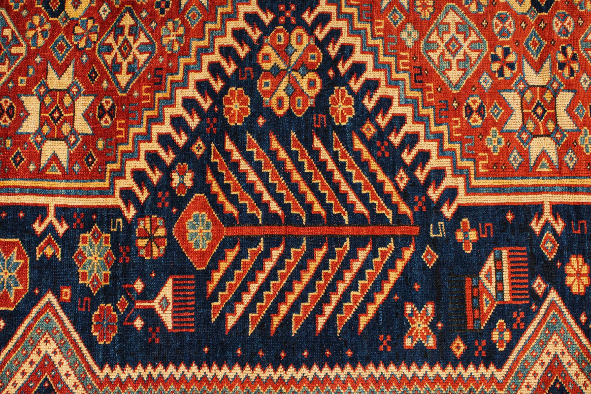7x10 Navy and Ivory Turkish Tribal Rug