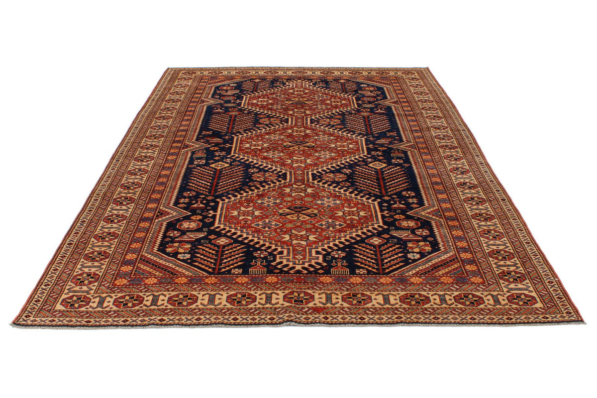 7x10 Navy and Ivory Turkish Tribal Rug