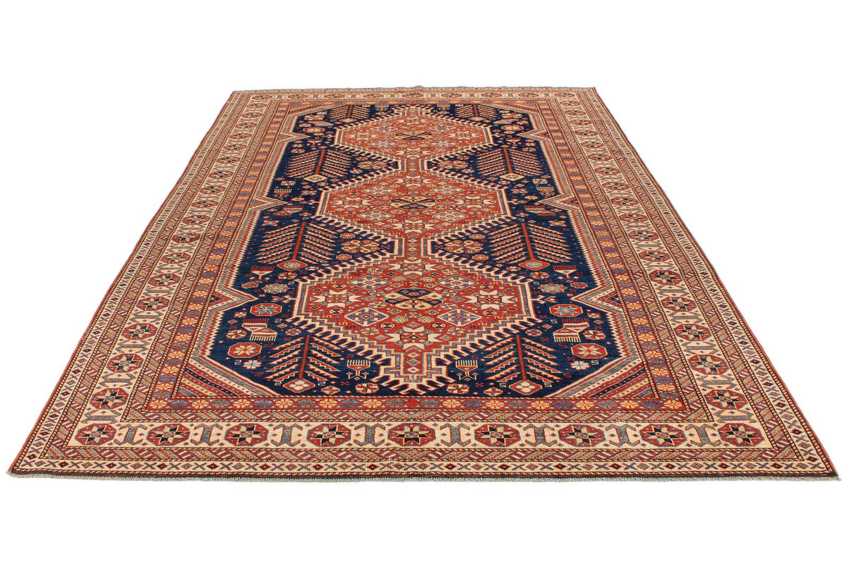 7x10 Navy and Ivory Turkish Tribal Rug