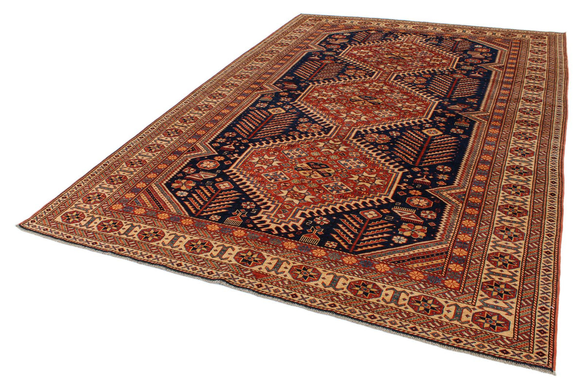 7x10 Navy and Ivory Turkish Tribal Rug