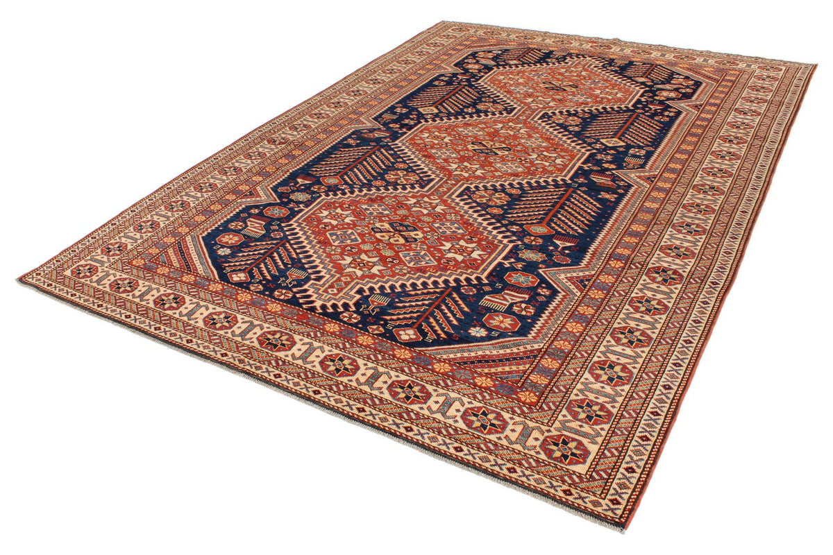 7x10 Navy and Ivory Turkish Tribal Rug