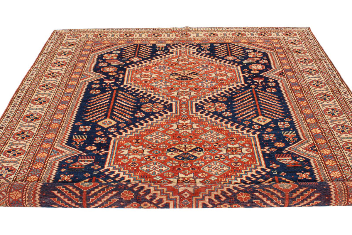 7x10 Navy and Ivory Turkish Tribal Rug