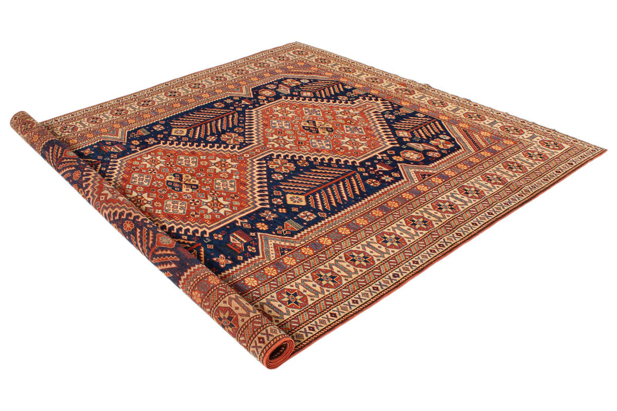 7x10 Navy and Ivory Turkish Tribal Rug