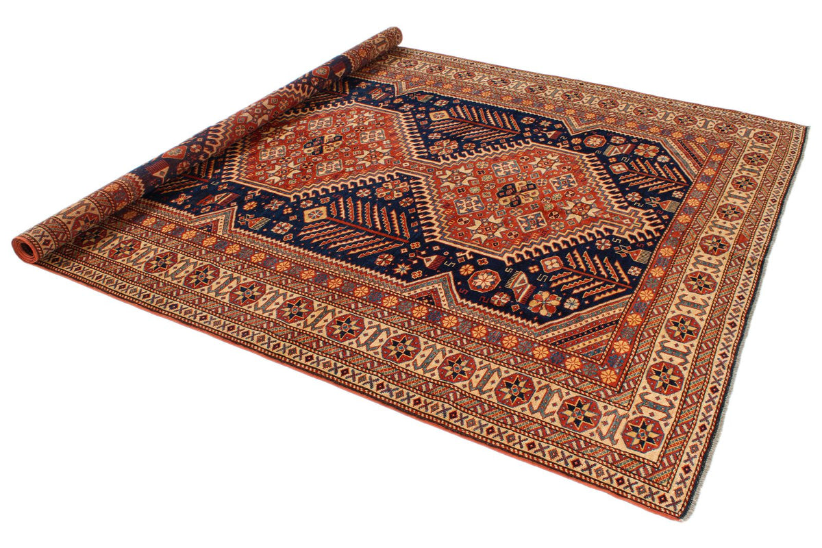 7x10 Navy and Ivory Turkish Tribal Rug