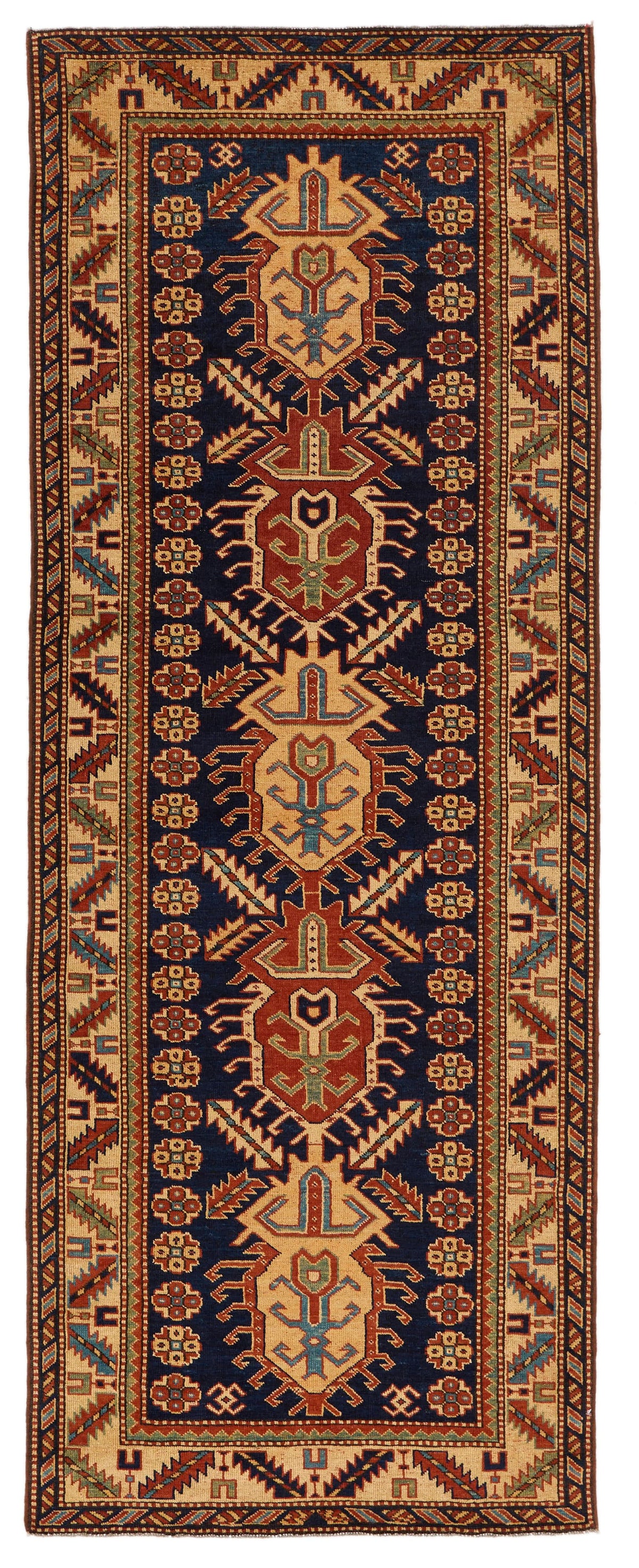 4x9 Navy and Ivory Turkish Tribal Runner