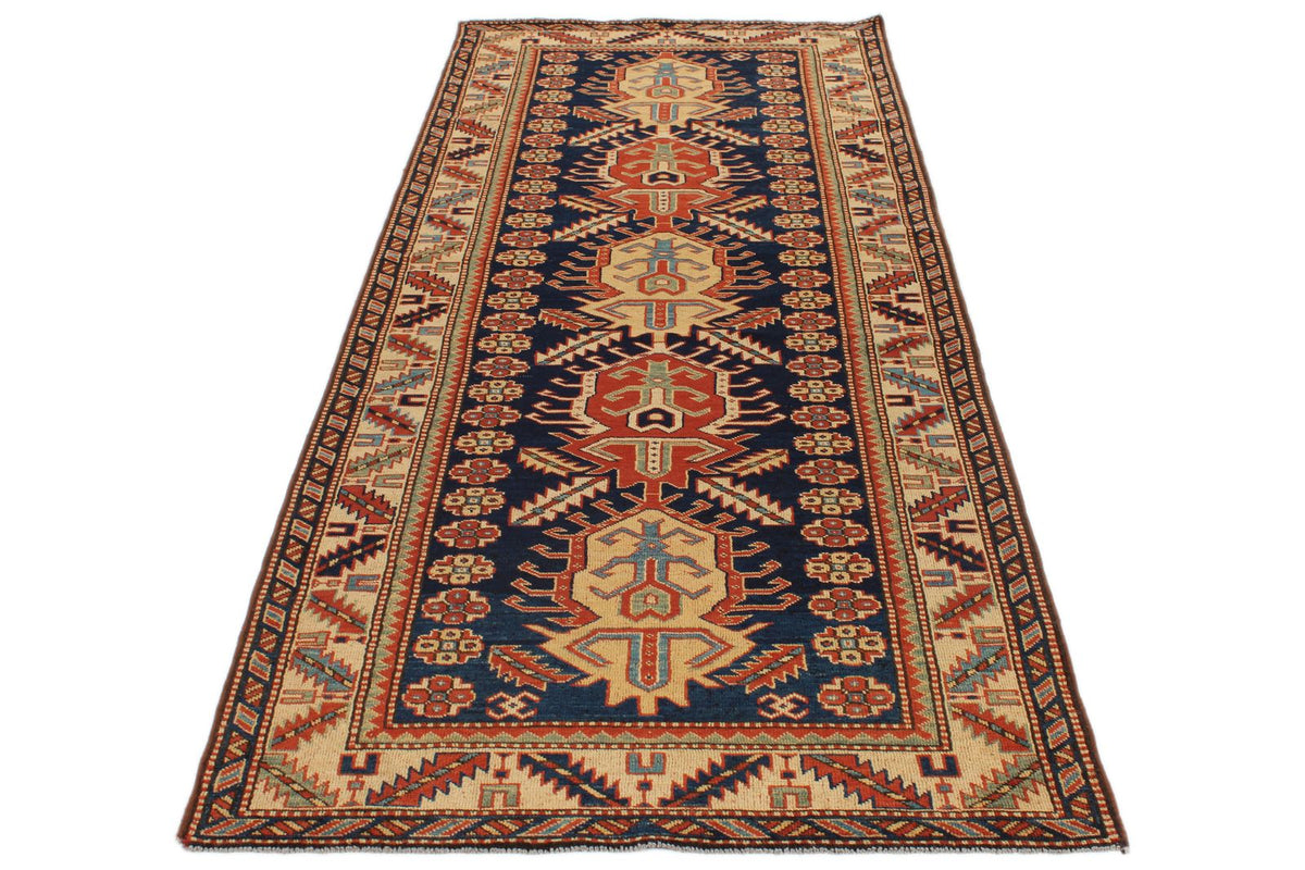 4x9 Navy and Ivory Turkish Tribal Runner