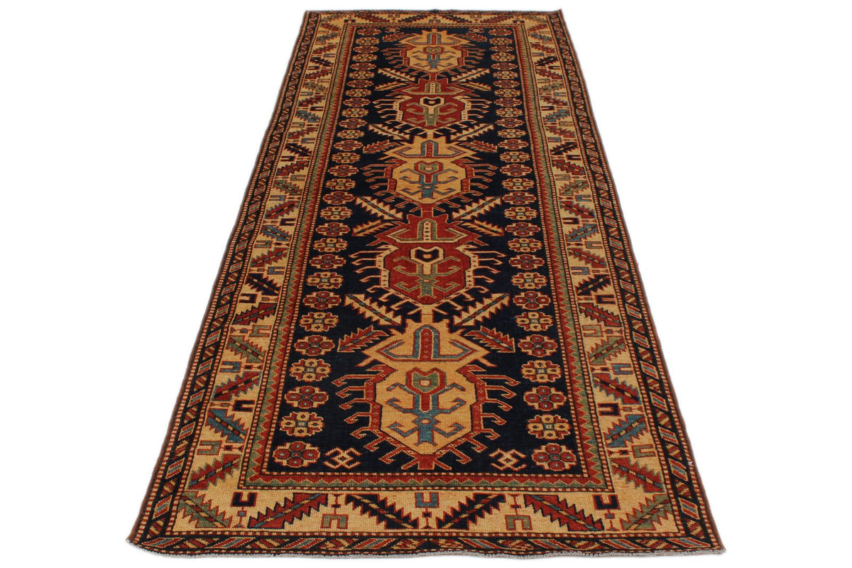 4x9 Navy and Ivory Turkish Tribal Runner