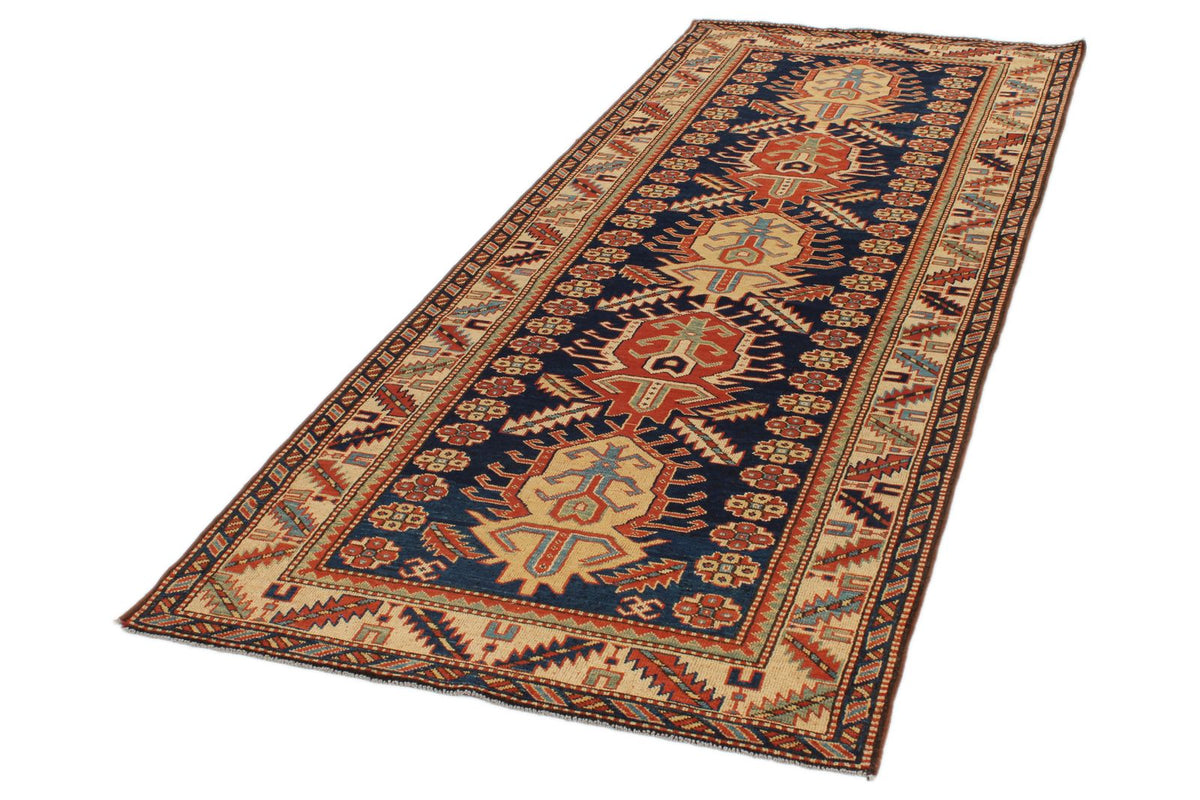 4x9 Navy and Ivory Turkish Tribal Runner
