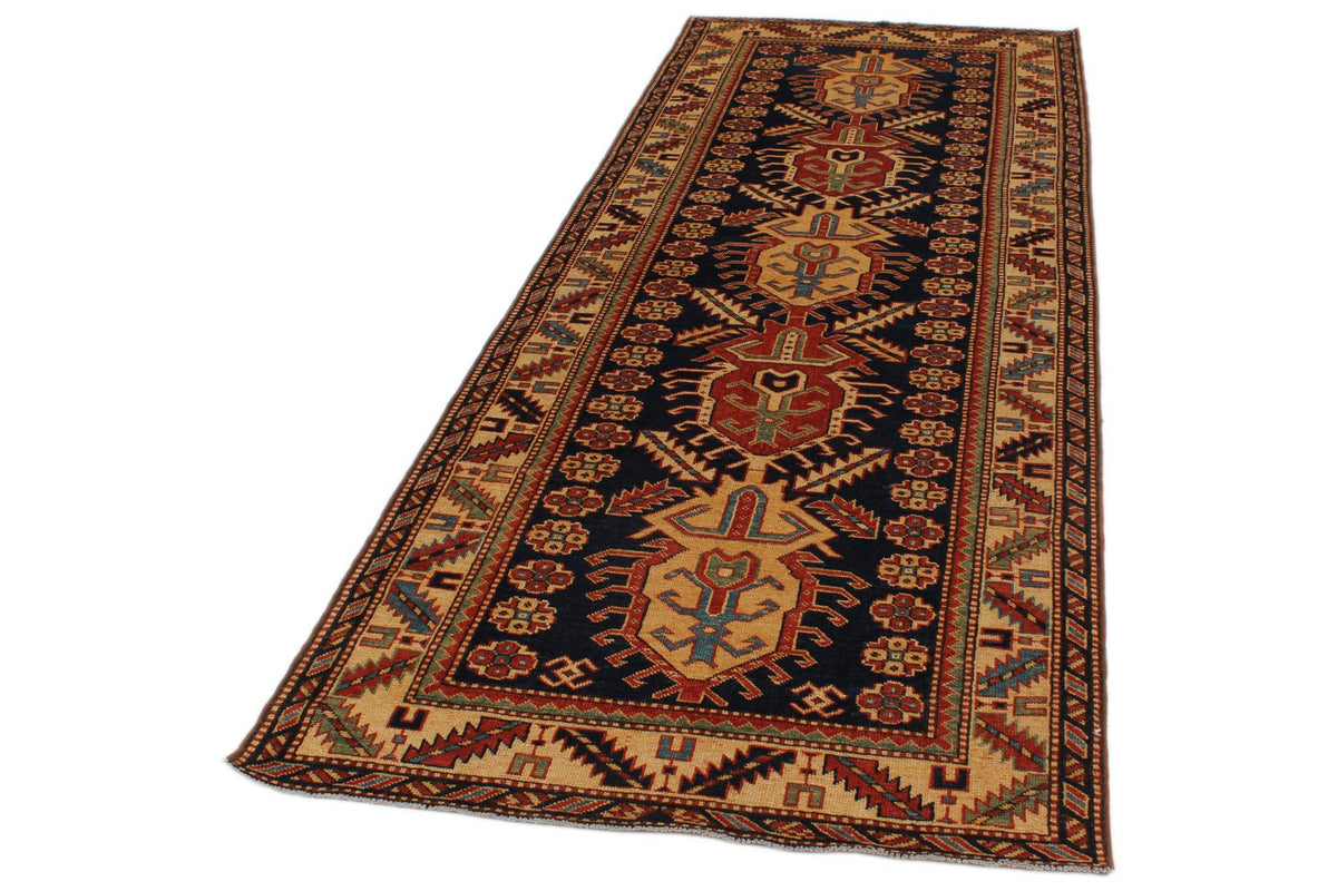 4x9 Navy and Ivory Turkish Tribal Runner