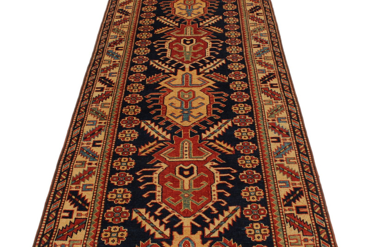 4x9 Navy and Ivory Turkish Tribal Runner