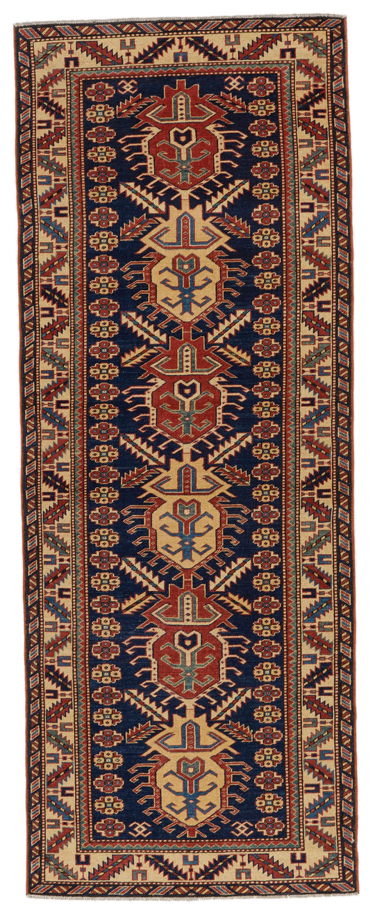 3x9 Navy and Ivory Turkish Tribal Runner