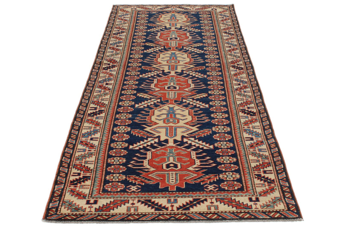 3x9 Navy and Ivory Turkish Tribal Runner