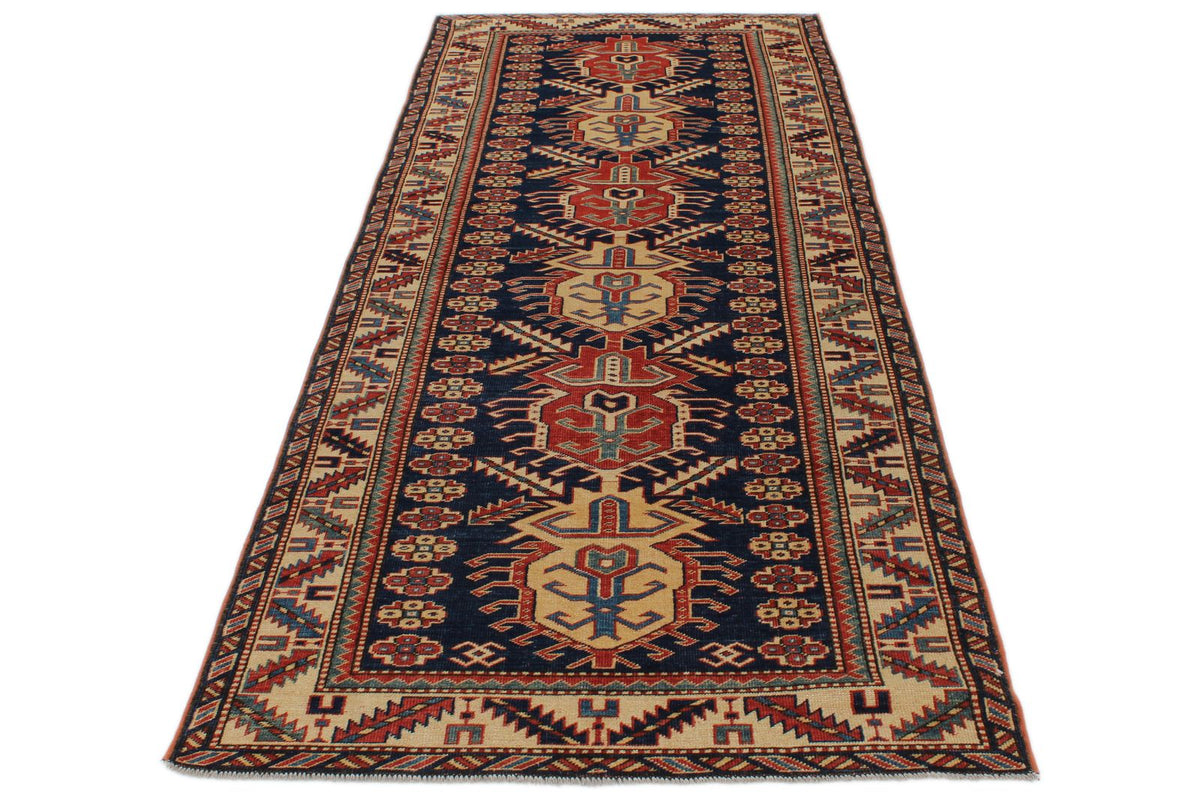 3x9 Navy and Ivory Turkish Tribal Runner