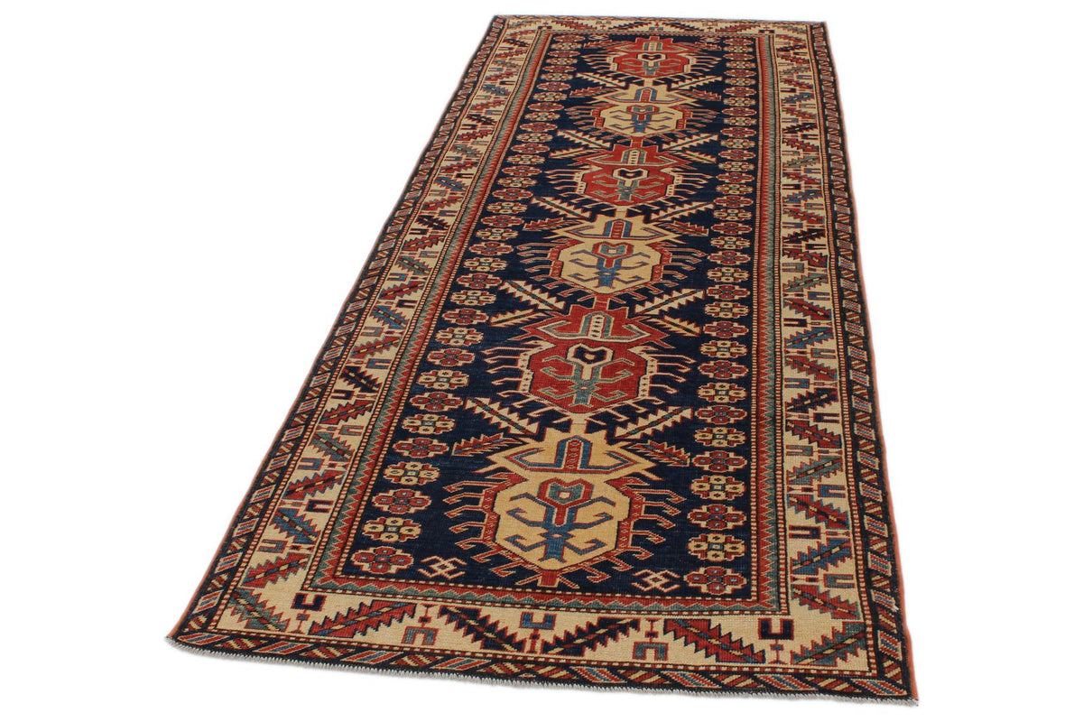 3x9 Navy and Ivory Turkish Tribal Runner