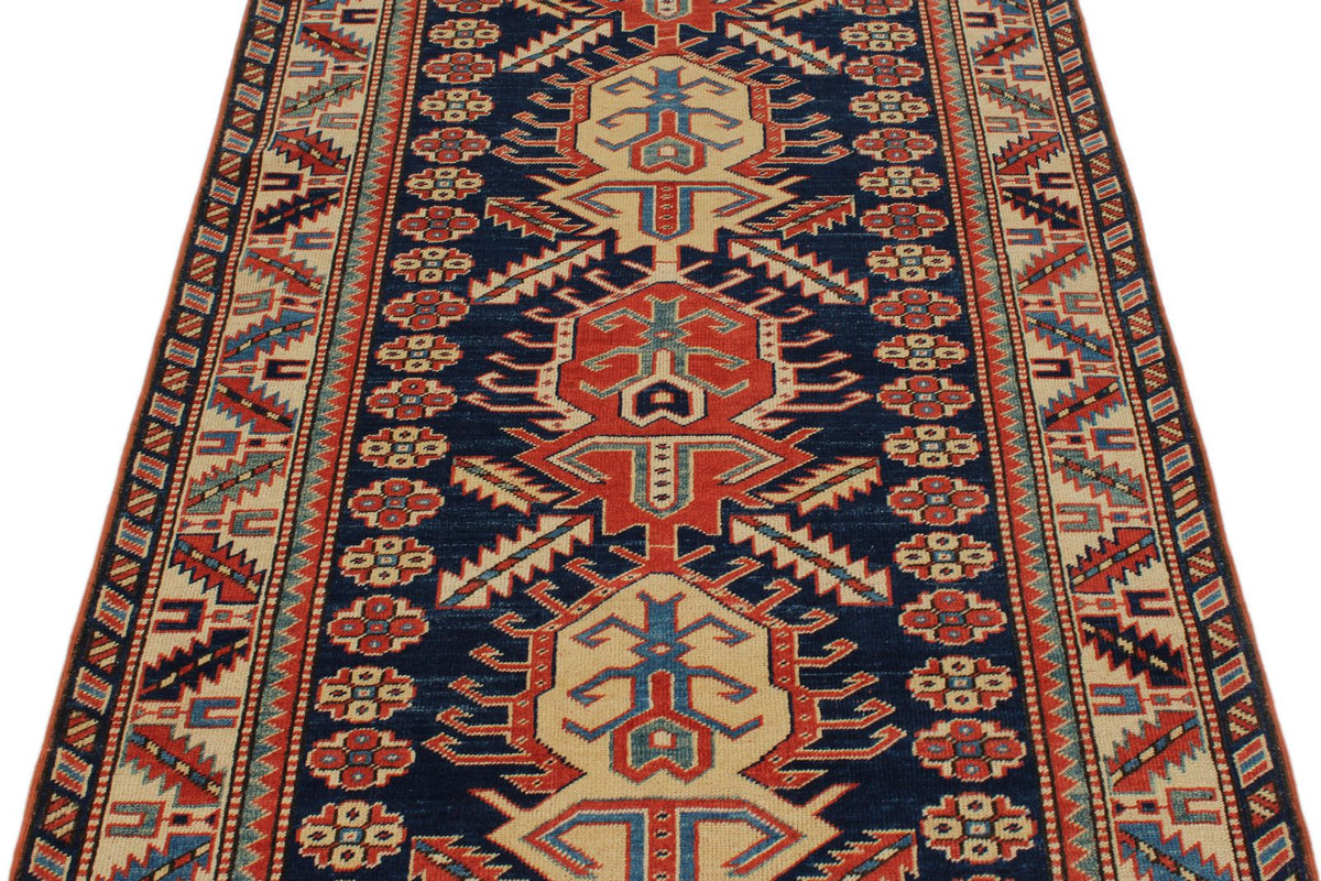 3x9 Navy and Ivory Turkish Tribal Runner
